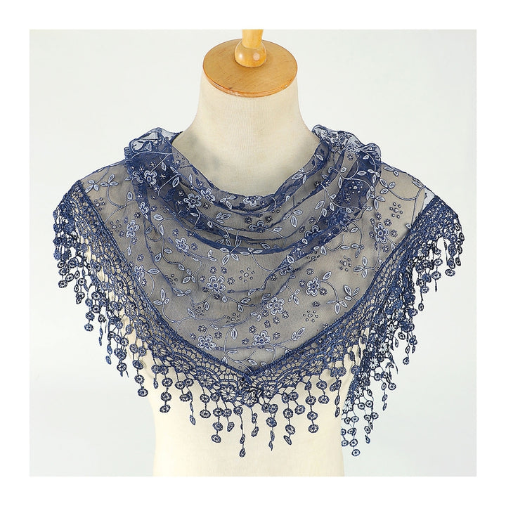 Women Lace Scarf Tassel Design Flower Pattern Church Triangle Scarf Prayer Shawl Daily Wear Image 9