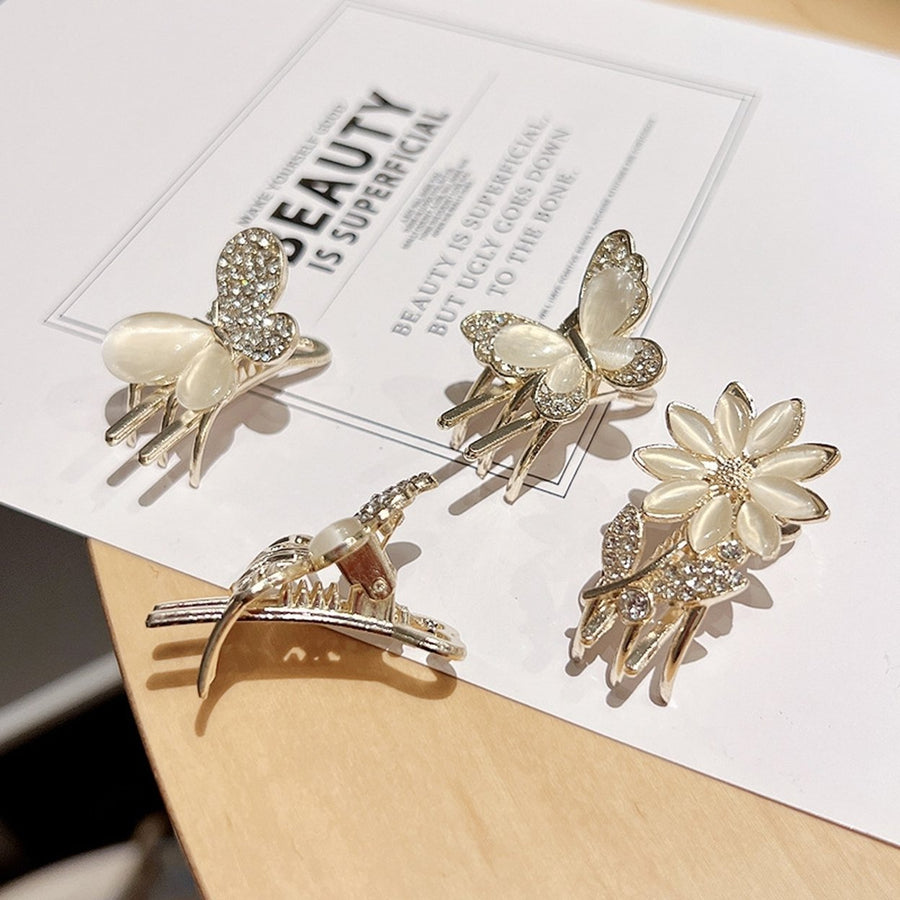 Women Hair Clip Elegant Faux Opal Rhinestone Butterflies Flower Mini Hairstyle Decoration Non-slip Ladies Bang Side Hair Image 1