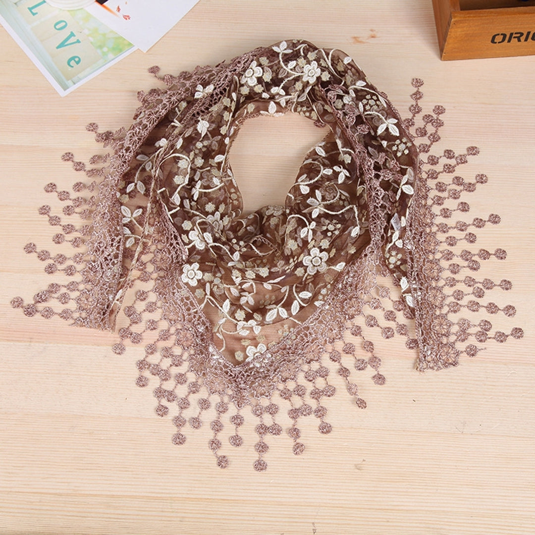 Women Lace Scarf Tassel Design Flower Pattern Church Triangle Scarf Prayer Shawl Daily Wear Image 11