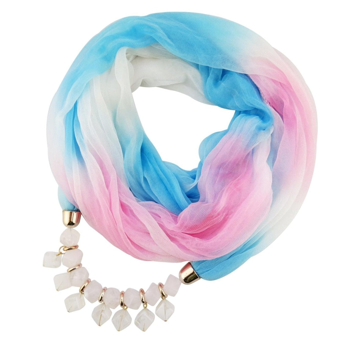 Women Scarf Summer Gradient Color Colorful Breathable Soft Sun-resistant Lightweight Resin Stones Pendant Wrap Necklace Image 1