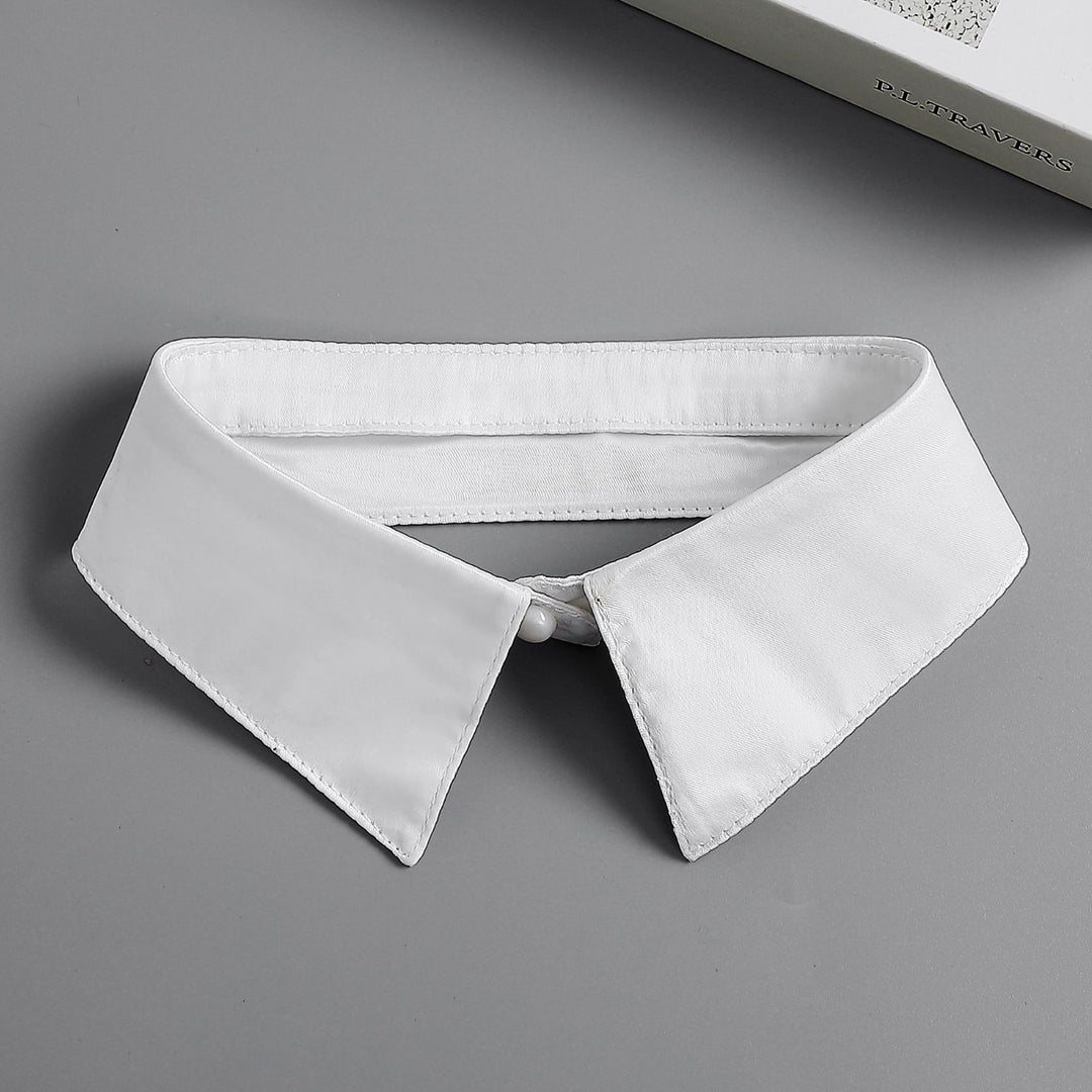 Faux Pearl Button Solid Color Thin Fake Collar Detachable Shirt False Collar Costume Accessories Image 3