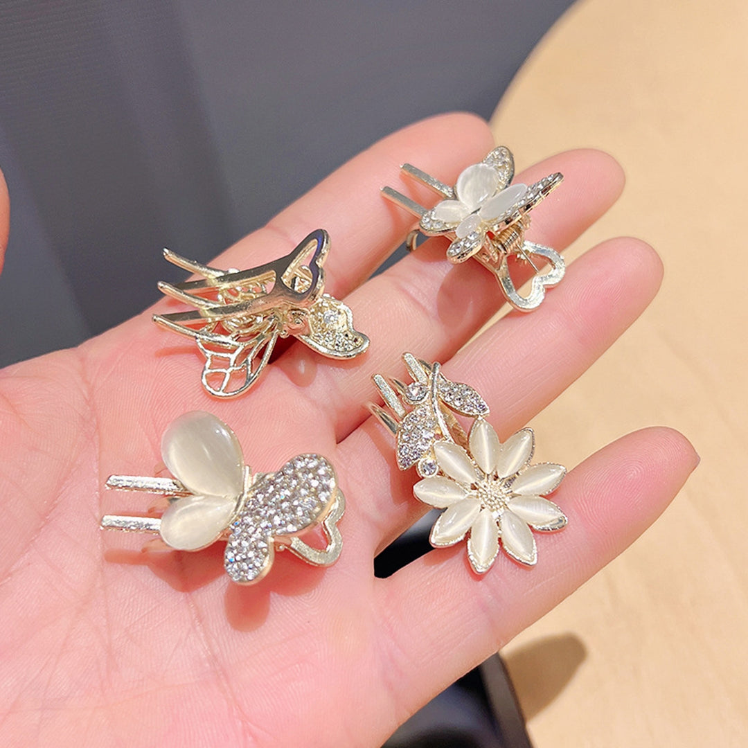 Women Hair Clip Elegant Faux Opal Rhinestone Butterflies Flower Mini Hairstyle Decoration Non-slip Ladies Bang Side Hair Image 7