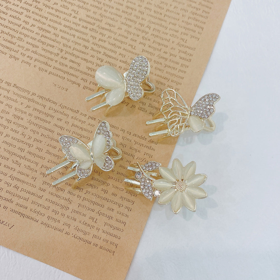 Women Hair Clip Elegant Faux Opal Rhinestone Butterflies Flower Mini Hairstyle Decoration Non-slip Ladies Bang Side Hair Image 8