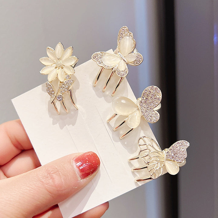 Women Hair Clip Elegant Faux Opal Rhinestone Butterflies Flower Mini Hairstyle Decoration Non-slip Ladies Bang Side Hair Image 10