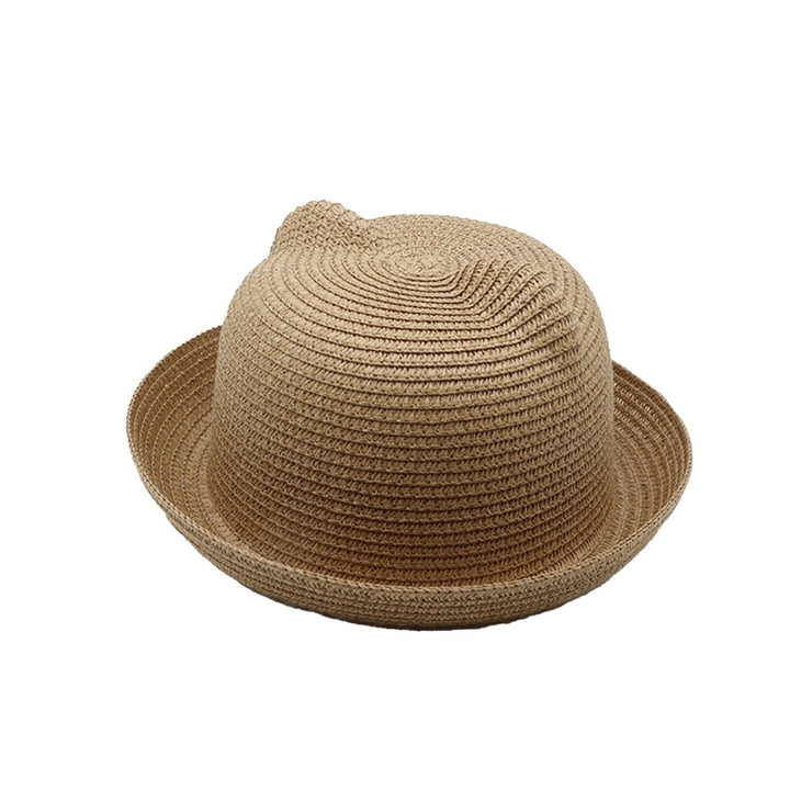 Hemming Brim Edge Curl Foldable Straw Hat Baby Cat Ear Decor Bucket Hat Daily Accessories Image 1