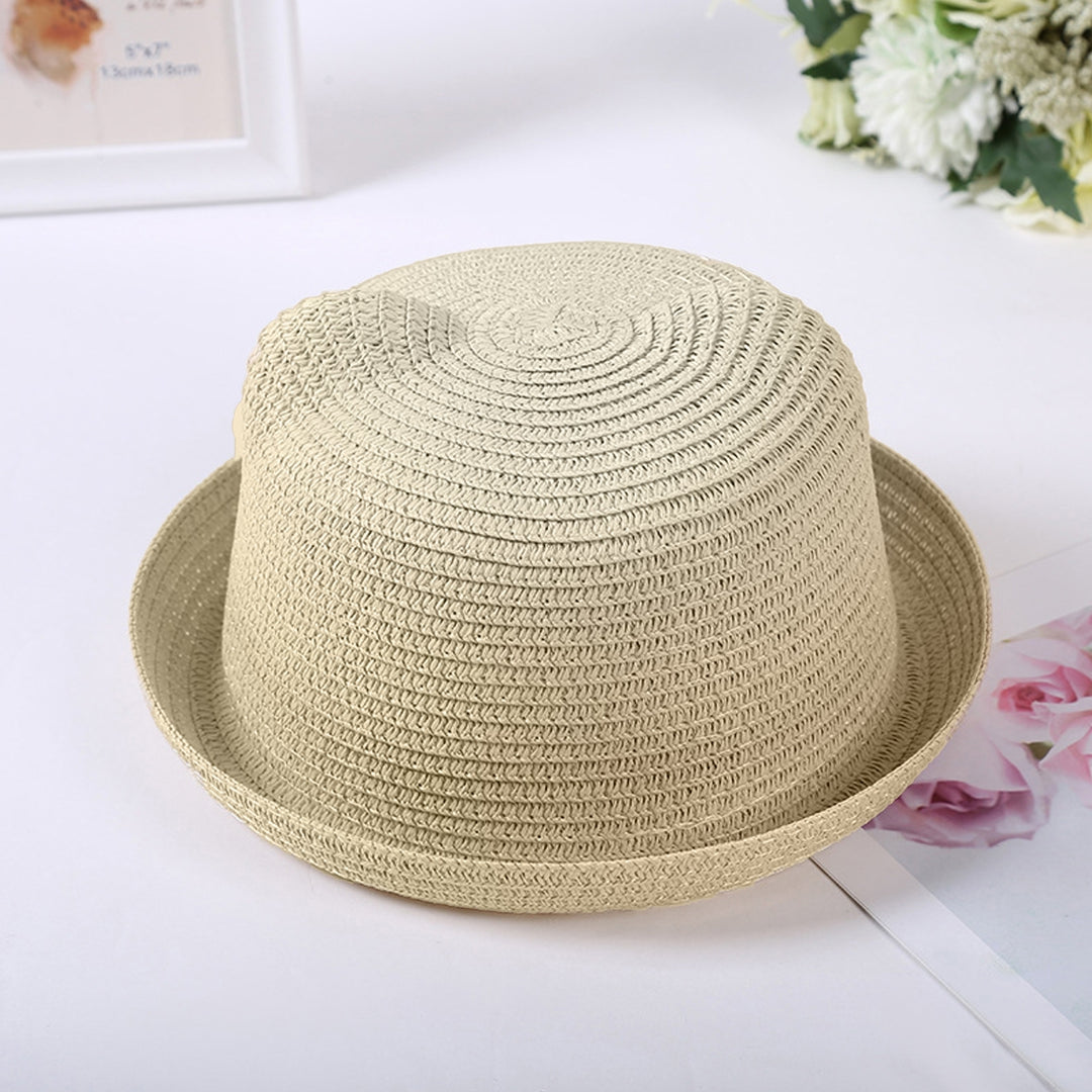 Hemming Brim Edge Curl Foldable Straw Hat Baby Cat Ear Decor Bucket Hat Daily Accessories Image 7