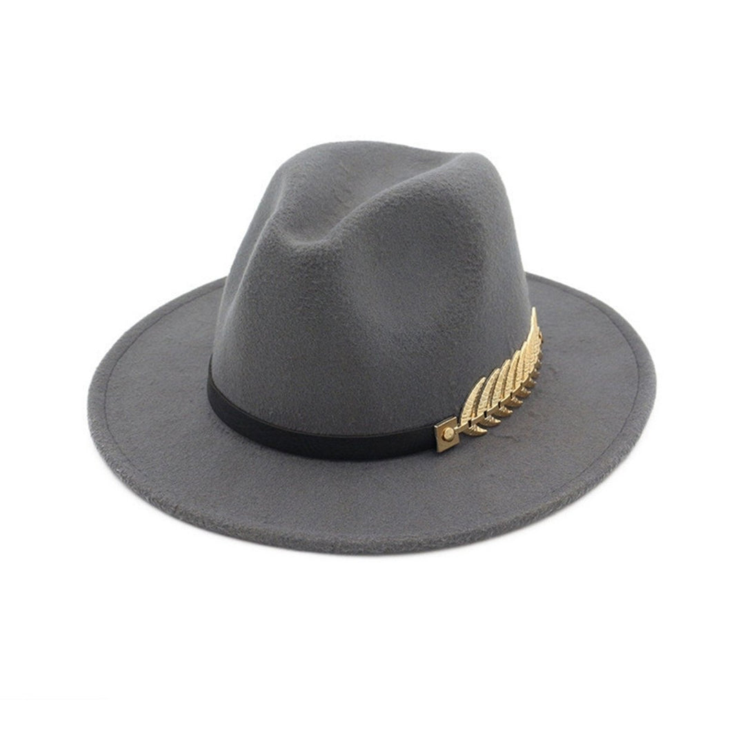 Jazz Hat Unisex Comfortable Breathable Big Brim Leaf Belt Decor Decorative Gentlemen British Style Royal Derby Hat Image 3