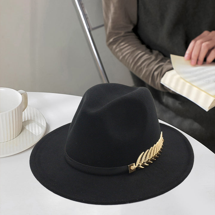 Jazz Hat Unisex Comfortable Breathable Big Brim Leaf Belt Decor Decorative Gentlemen British Style Royal Derby Hat Image 9