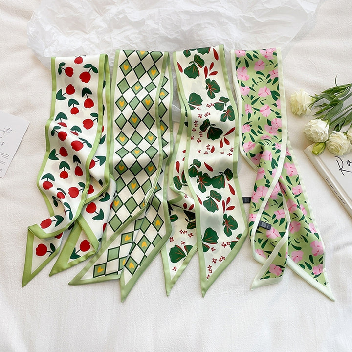 Women Summer Scarf Bag Decoration Soft Sunshade Flower Print Contrast Color Decorate Neck Smooth Image 9