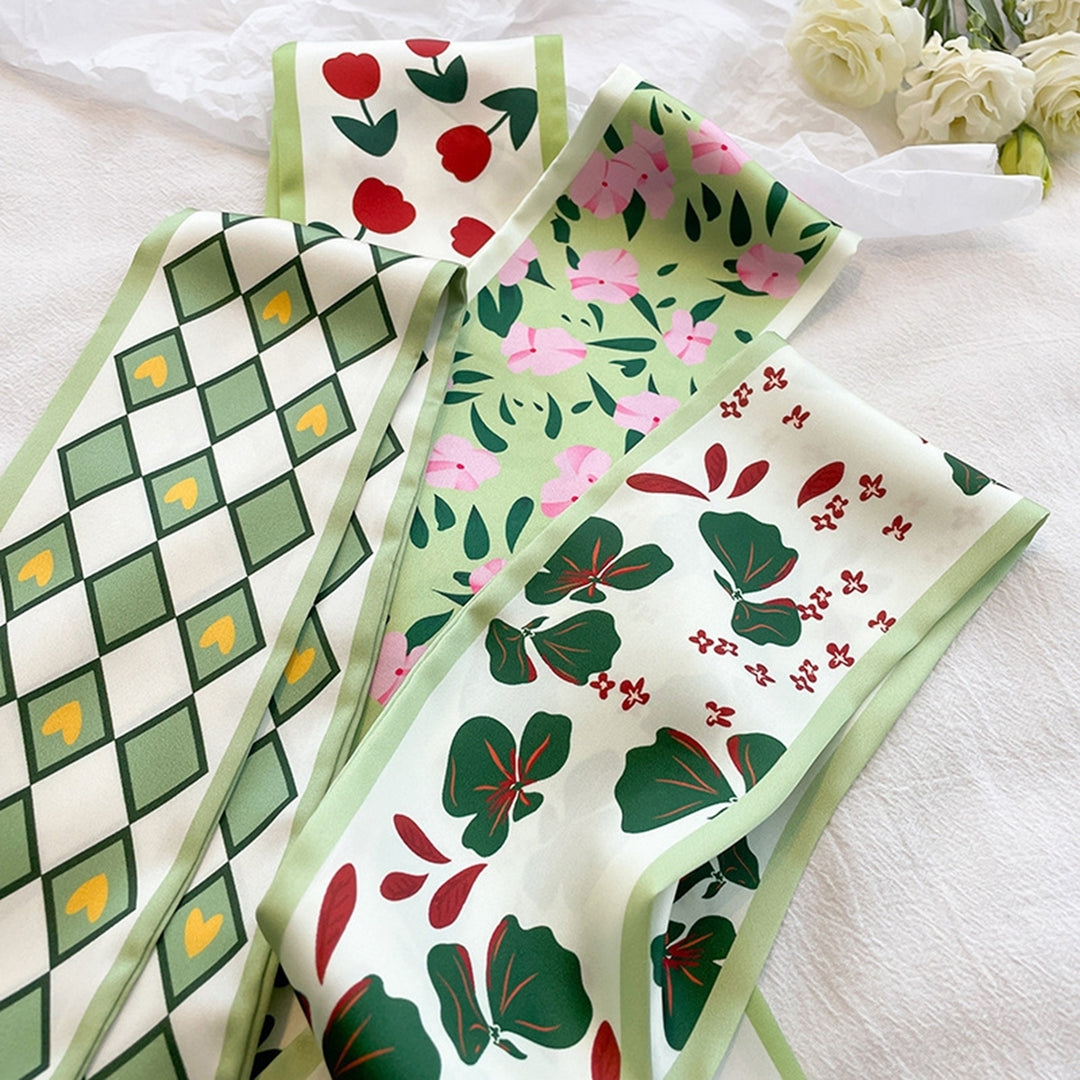Women Summer Scarf Bag Decoration Soft Sunshade Flower Print Contrast Color Decorate Neck Smooth Image 10