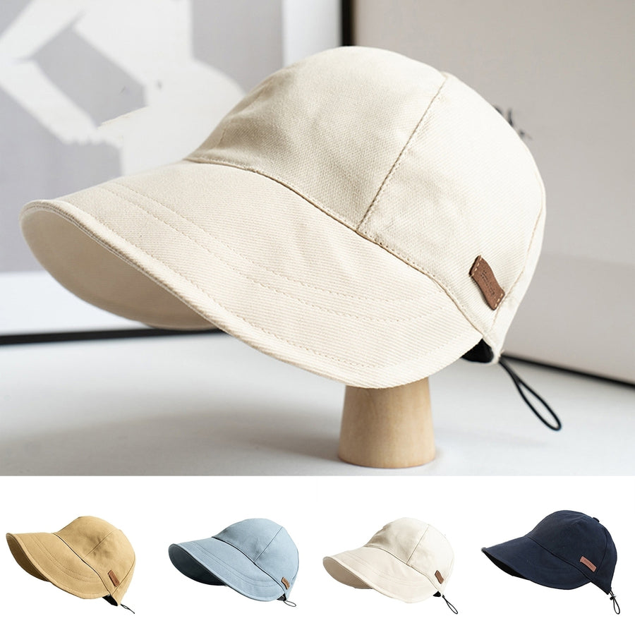 Sun Hat Foldable Anti-UV Drawstring Adjustable Soft Daily Wear Cotton Blend Big Brim Sunscreen Hat Outdoor Supply Image 1