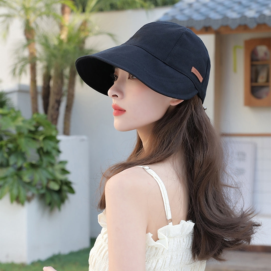 Sun Hat Foldable Anti-UV Drawstring Adjustable Soft Daily Wear Cotton Blend Big Brim Sunscreen Hat Outdoor Supply Image 6