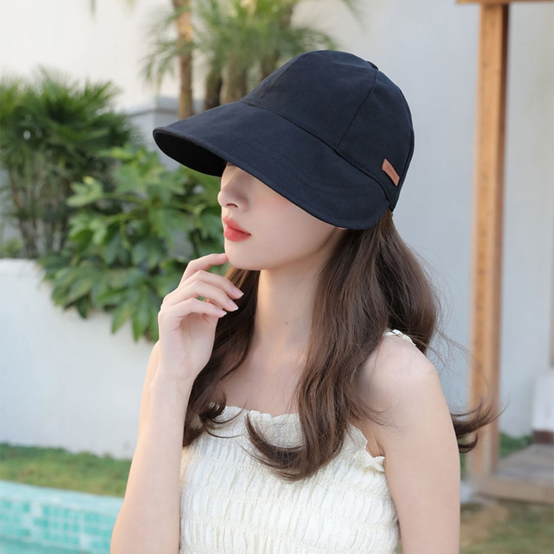 Sun Hat Foldable Anti-UV Drawstring Adjustable Soft Daily Wear Cotton Blend Big Brim Sunscreen Hat Outdoor Supply Image 7