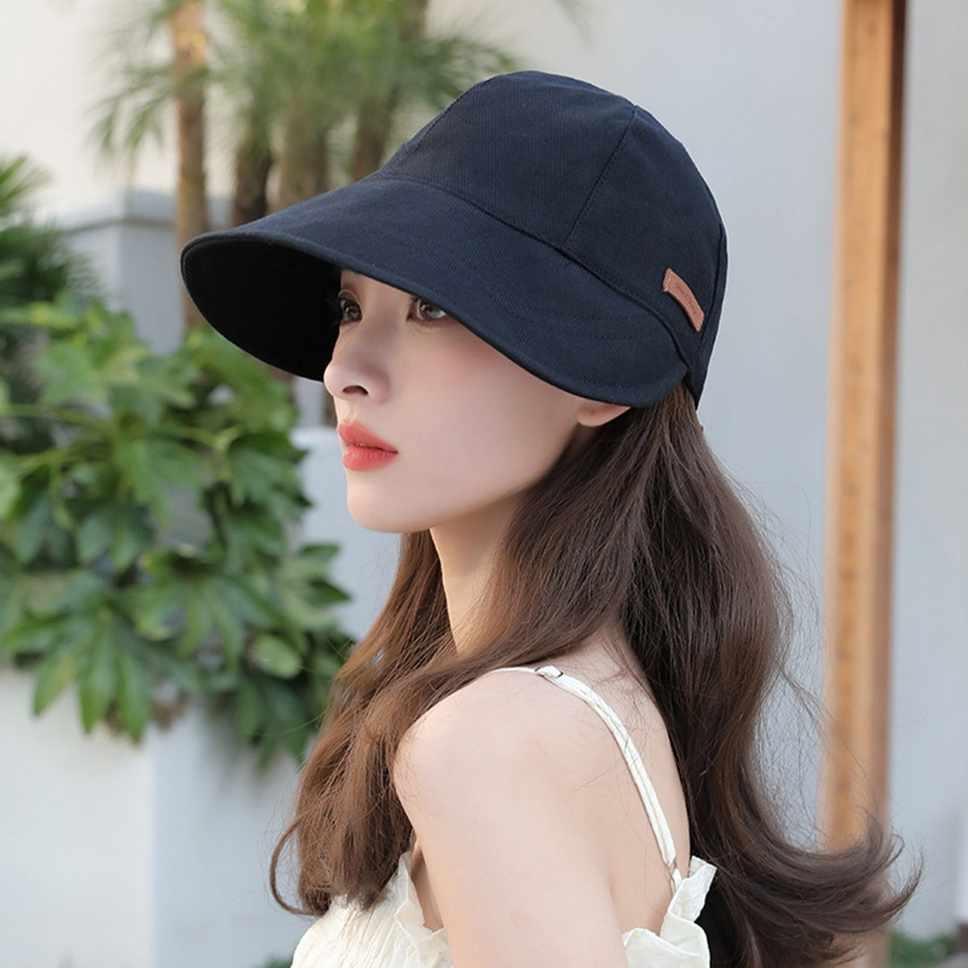 Sun Hat Foldable Anti-UV Drawstring Adjustable Soft Daily Wear Cotton Blend Big Brim Sunscreen Hat Outdoor Supply Image 10