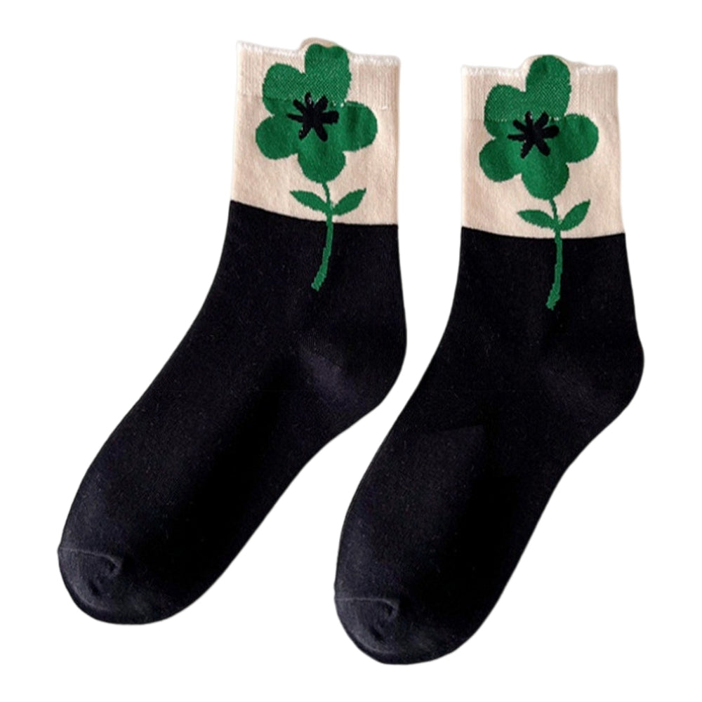 1 Pair Women Socks High Elasticity Soft Breathable Flower Print Anti-slip Sweat Absorption One Size Image 2