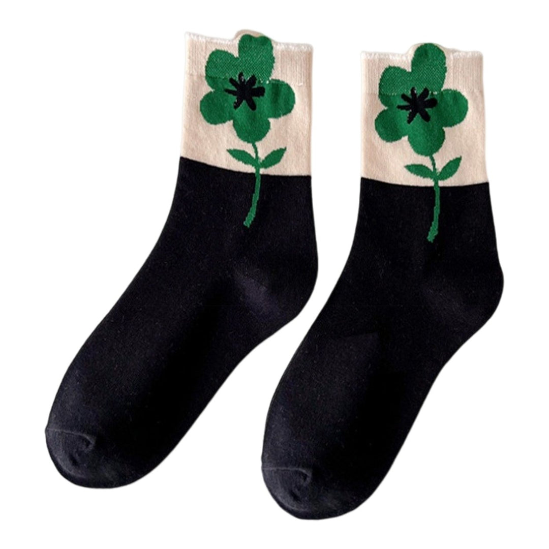 1 Pair Women Socks High Elasticity Soft Breathable Flower Print Anti-slip Sweat Absorption One Size Image 1