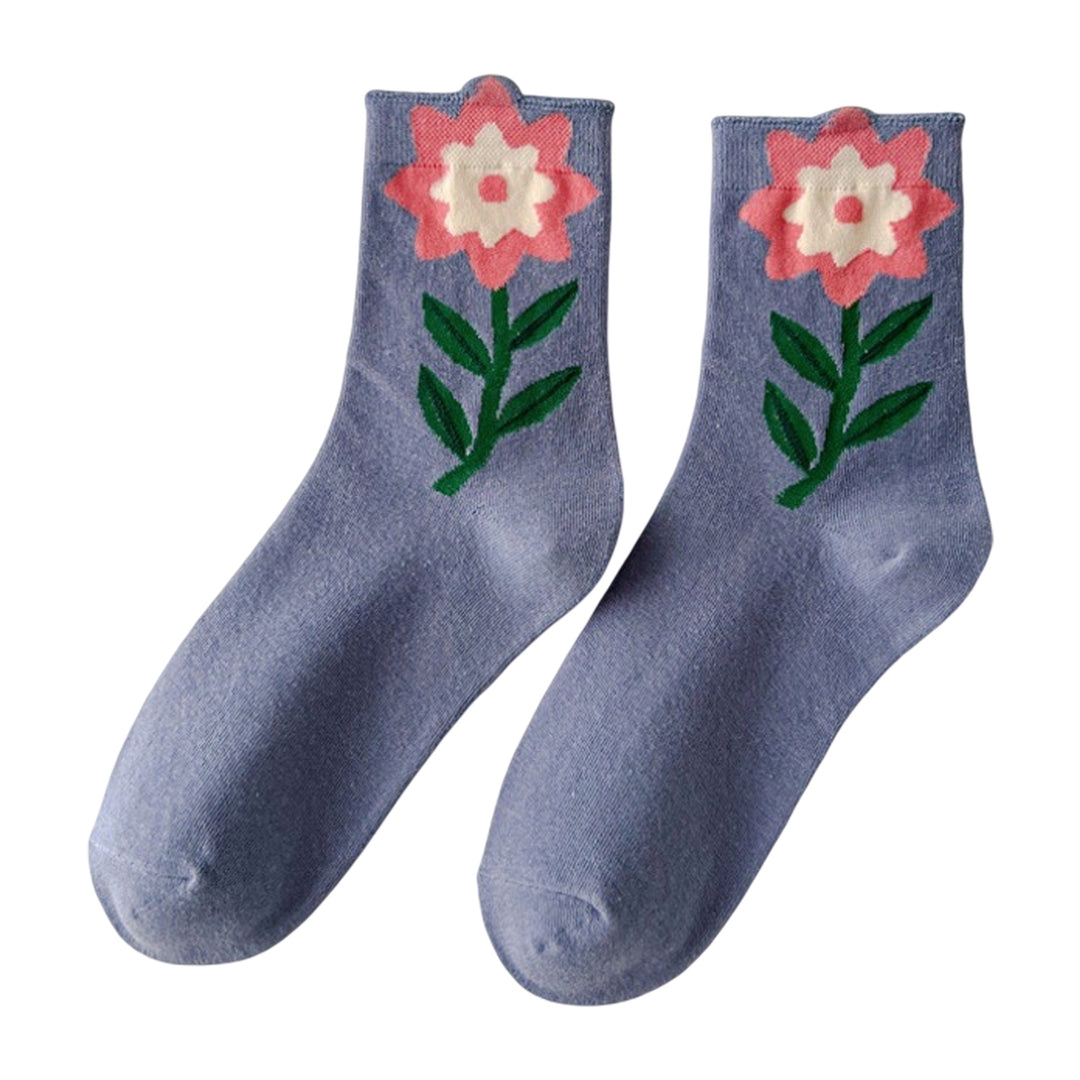 1 Pair Women Socks High Elasticity Soft Breathable Flower Print Anti-slip Sweat Absorption One Size Image 4