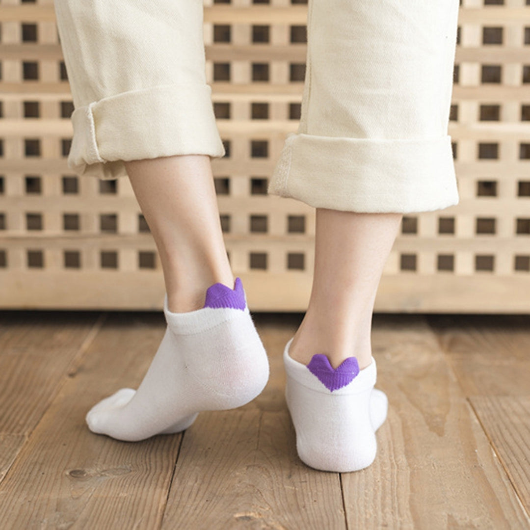 1 Pair Non-slip Elastic Low-tube Ankle Socks Cute Heart Stitching Girl Short Socks Image 8