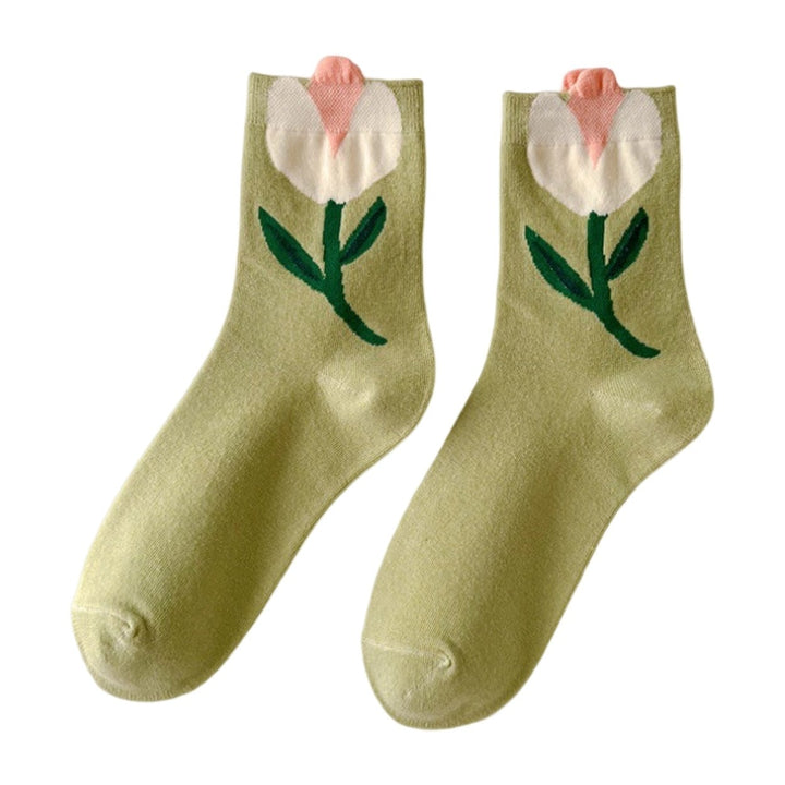 1 Pair Women Socks High Elasticity Soft Breathable Flower Print Anti-slip Sweat Absorption One Size Image 1