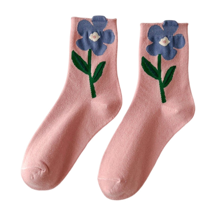 1 Pair Women Socks High Elasticity Soft Breathable Flower Print Anti-slip Sweat Absorption One Size Image 6