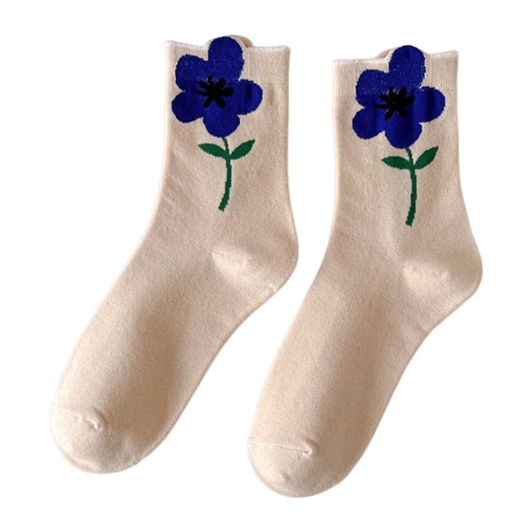 1 Pair Women Socks High Elasticity Soft Breathable Flower Print Anti-slip Sweat Absorption One Size Image 7