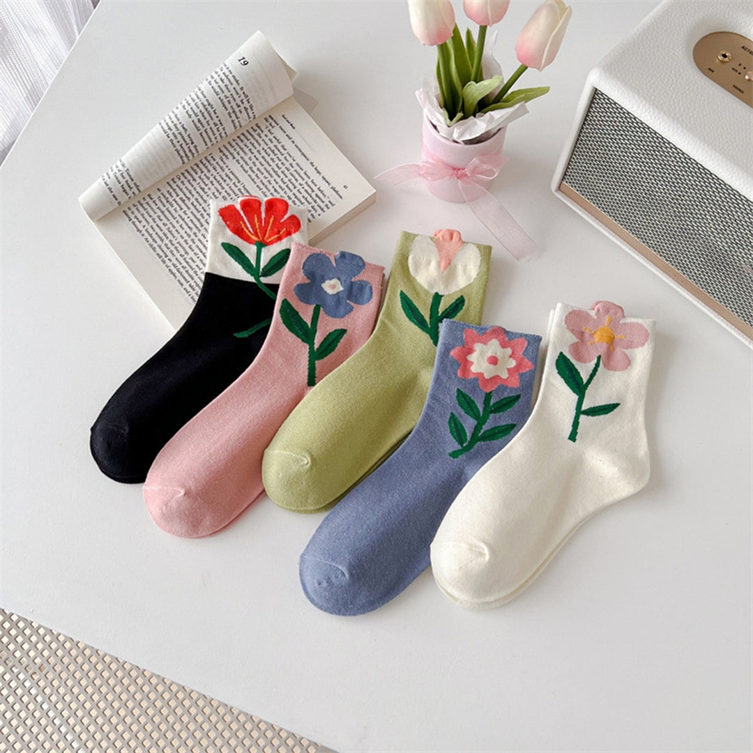 1 Pair Women Socks High Elasticity Soft Breathable Flower Print Anti-slip Sweat Absorption One Size Image 9