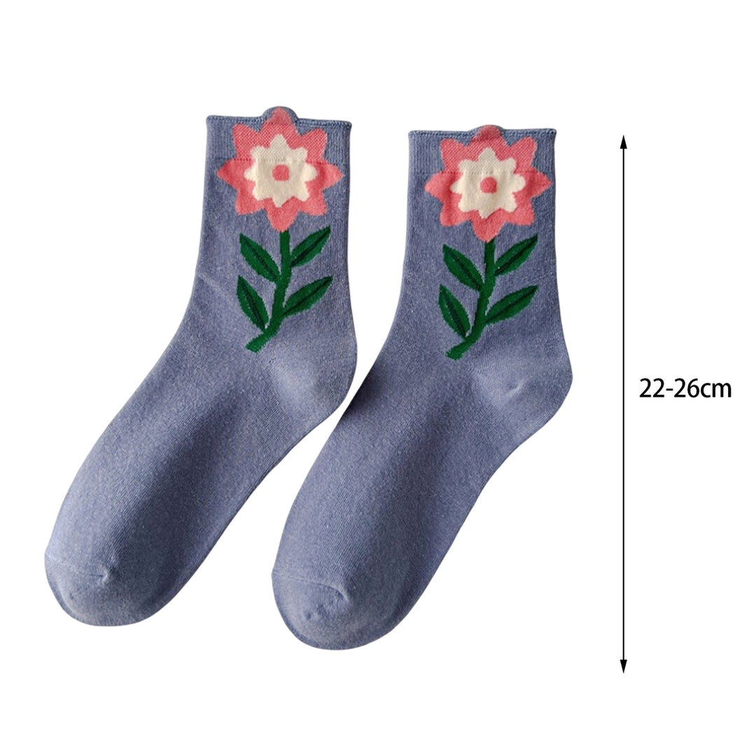 1 Pair Women Socks High Elasticity Soft Breathable Flower Print Anti-slip Sweat Absorption One Size Image 12