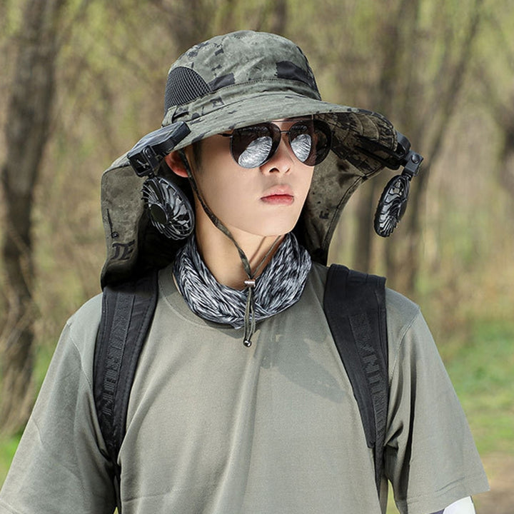 Wide Brim Adjustable Shawl Design Sun Hat with Face Guard Camouflage Print Men Camp Fishing Hat Costume Accessories Image 12