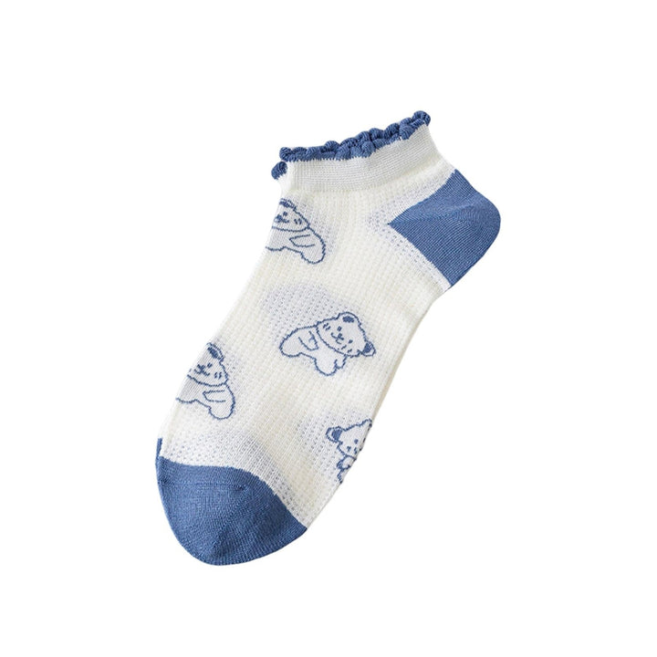 1 Pair Low Cut Socks Ruffle Breathable Mesh Stretch Casual Spring Summer Super Soft Blue Bear Women No Show Socks Daily Image 4