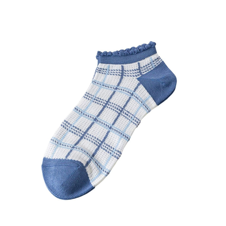 1 Pair Low Cut Socks Ruffle Breathable Mesh Stretch Casual Spring Summer Super Soft Blue Bear Women No Show Socks Daily Image 1