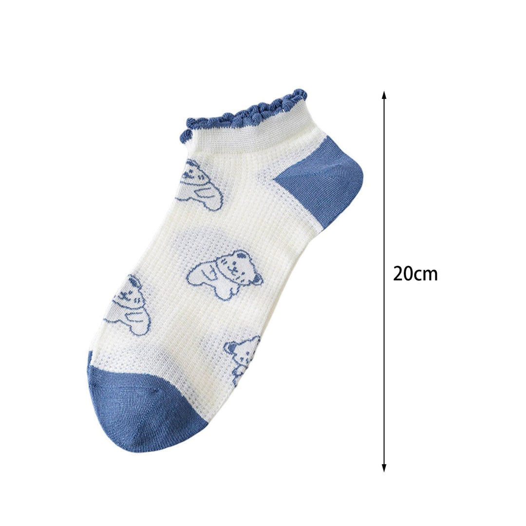1 Pair Low Cut Socks Ruffle Breathable Mesh Stretch Casual Spring Summer Super Soft Blue Bear Women No Show Socks Daily Image 10