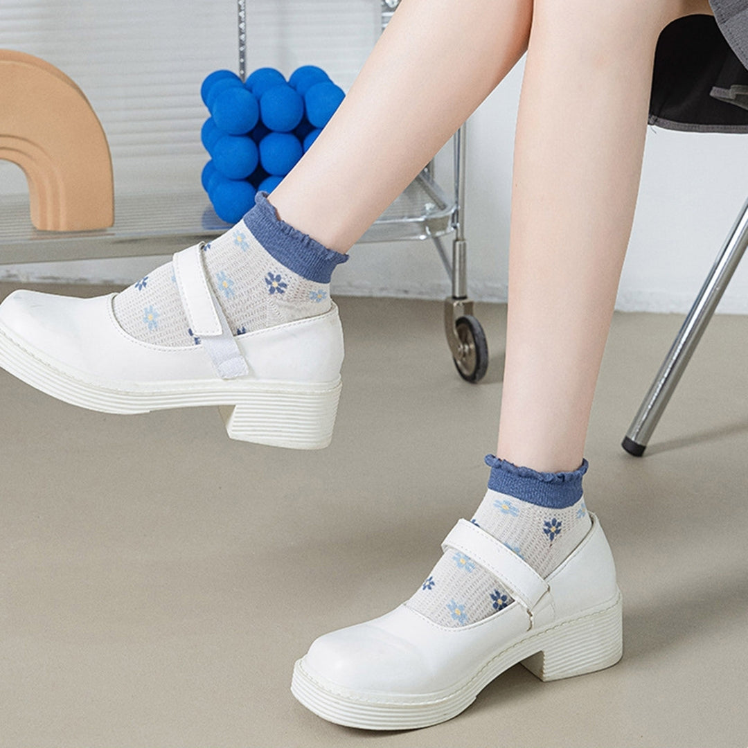 1 Pair Low Cut Socks Ruffle Breathable Mesh Stretch Casual Spring Summer Super Soft Blue Bear Women No Show Socks Daily Image 12