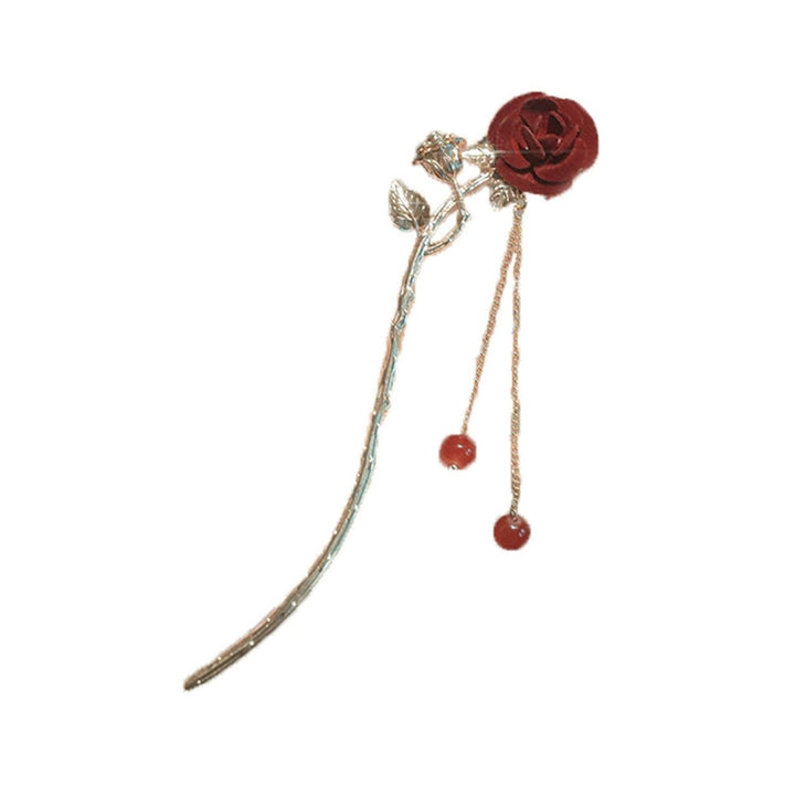 Beads Tassel Arc Design Non-Slip Hair Stick Women Cute Rose Flower Decor Hair Fork Costume Accessories Image 1