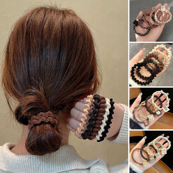 4/5Pcs Hair Ring Stretchy High Elasticity Contrast Color Braided Design Cartoon Women Girls Teens Image 1