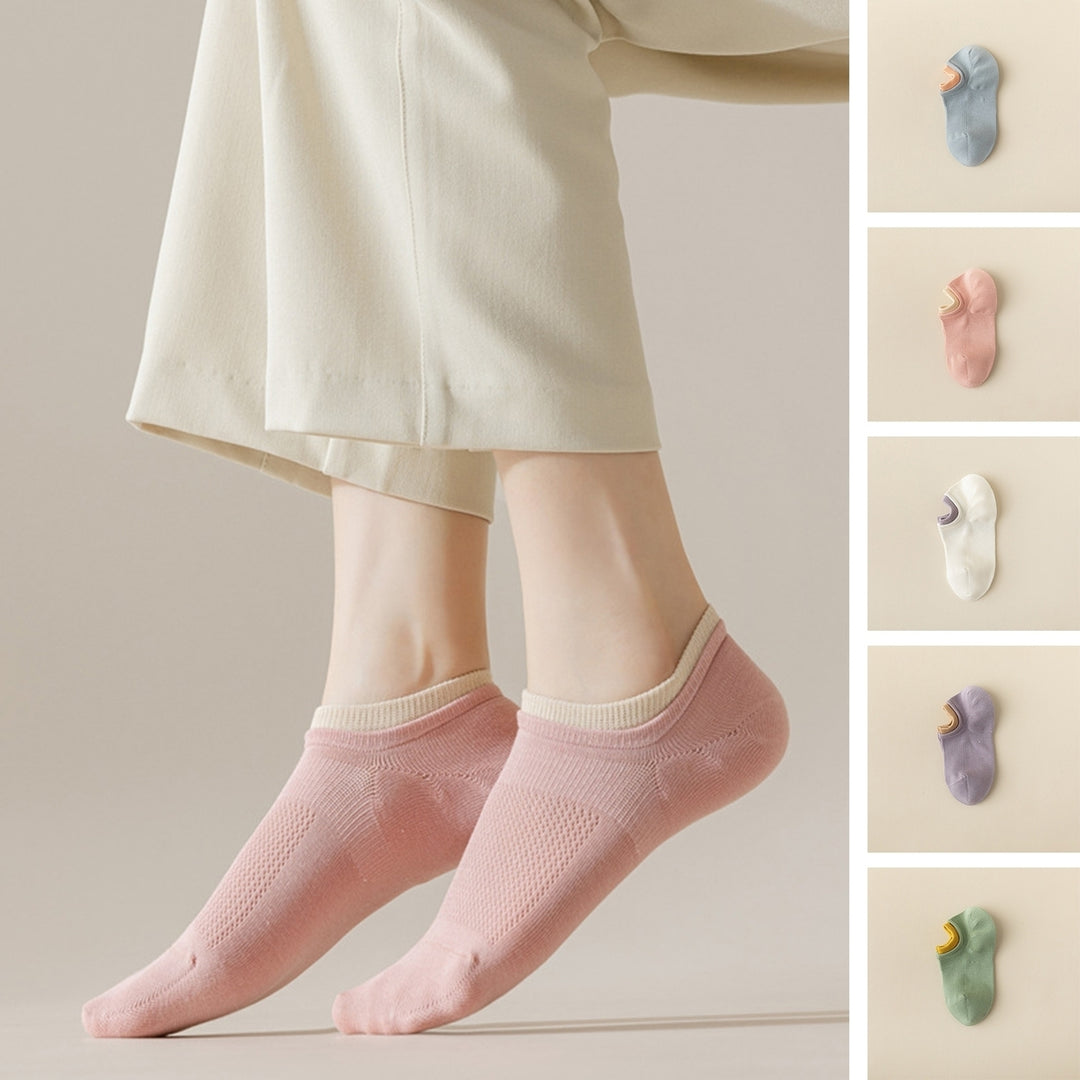 1 Pair Non-slip Elastic Low-tube Ribbed Trim Ankle Socks Patchwork Color Girl Short Socks Shoes Accessories Image 1