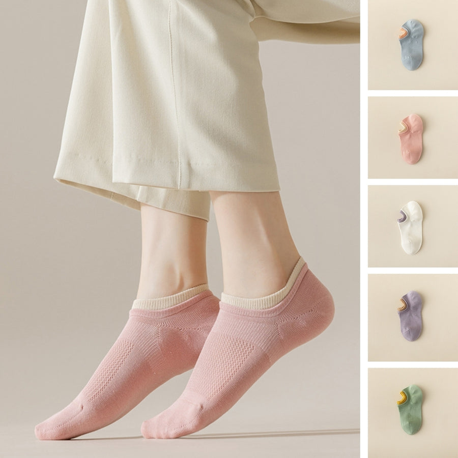 1 Pair Non-slip Elastic Low-tube Ribbed Trim Ankle Socks Patchwork Color Girl Short Socks Shoes Accessories Image 1