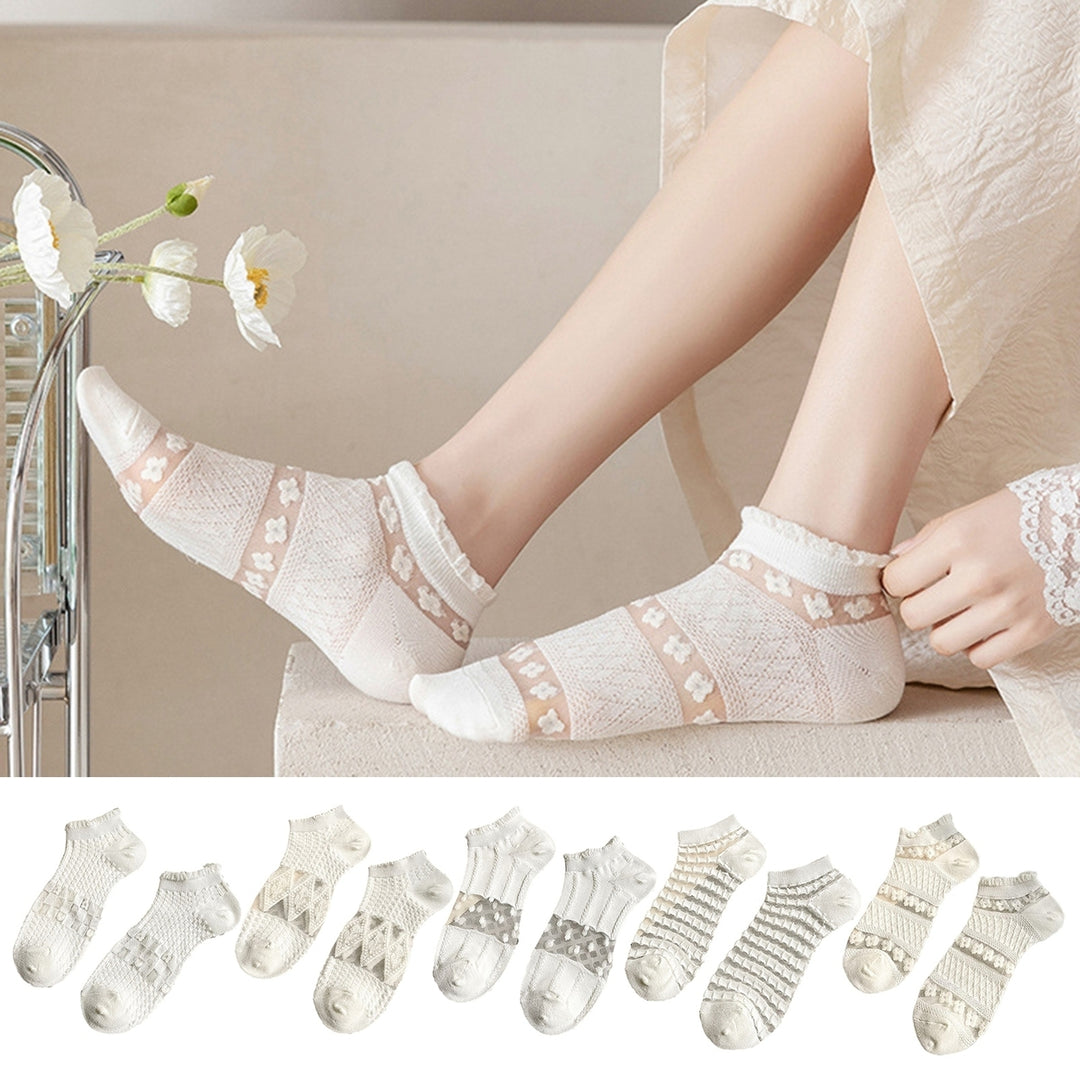 1 Pair Japanese Style Low-tube Ankle Socks Multi Textures Non-slip Girl Transparent Mesh Stitching Short Socks Shoes Image 1