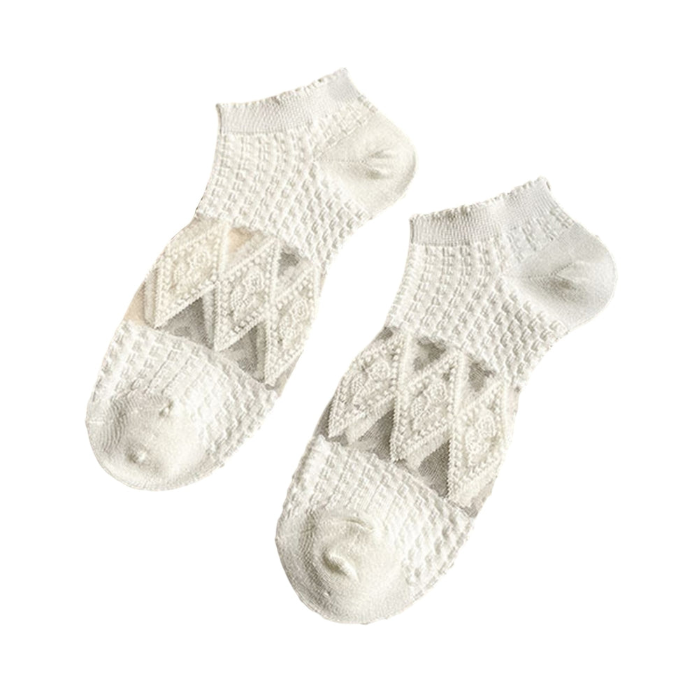 1 Pair Japanese Style Low-tube Ankle Socks Multi Textures Non-slip Girl Transparent Mesh Stitching Short Socks Shoes Image 2