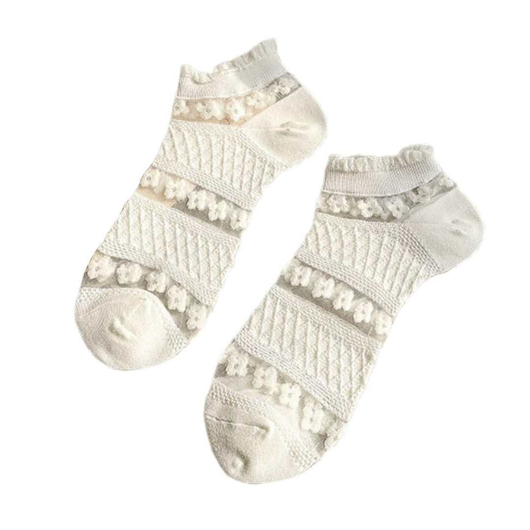1 Pair Japanese Style Low-tube Ankle Socks Multi Textures Non-slip Girl Transparent Mesh Stitching Short Socks Shoes Image 3