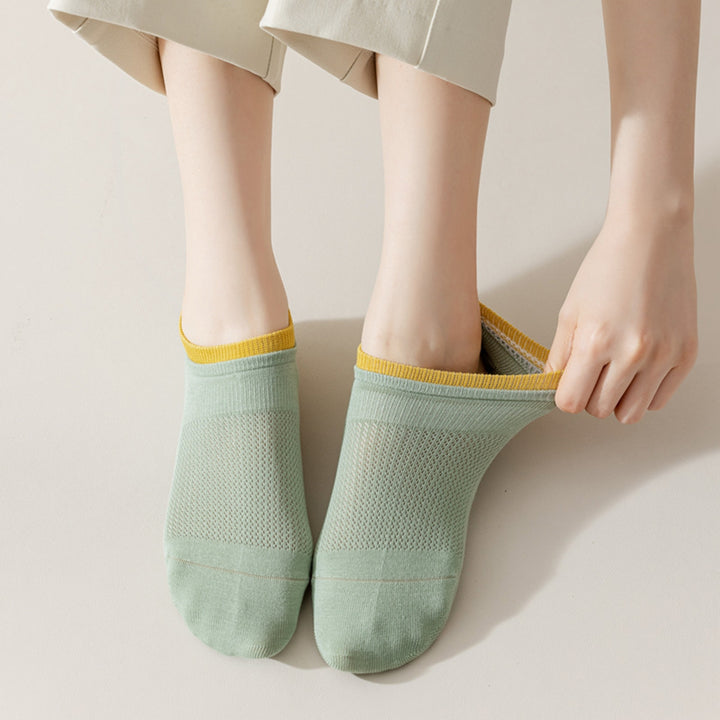 1 Pair Non-slip Elastic Low-tube Ribbed Trim Ankle Socks Patchwork Color Girl Short Socks Shoes Accessories Image 10