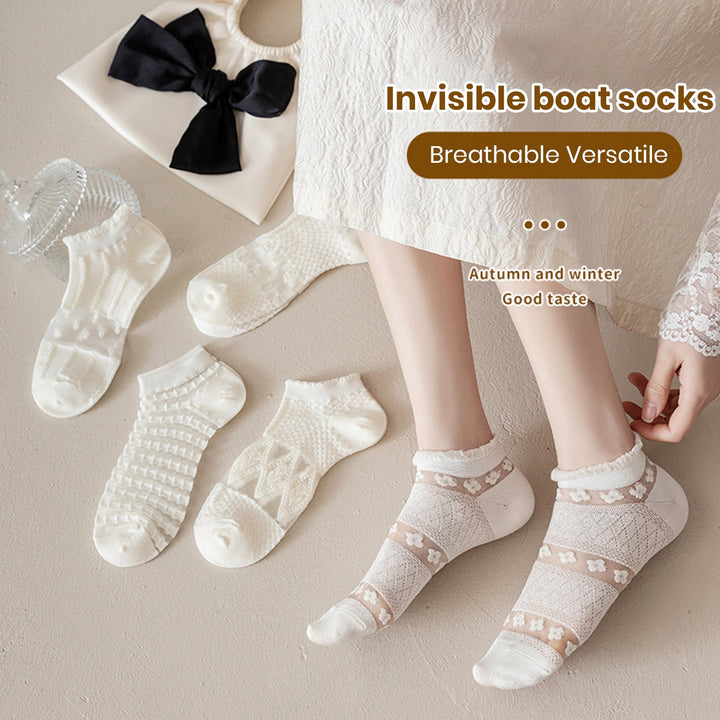 1 Pair Japanese Style Low-tube Ankle Socks Multi Textures Non-slip Girl Transparent Mesh Stitching Short Socks Shoes Image 7