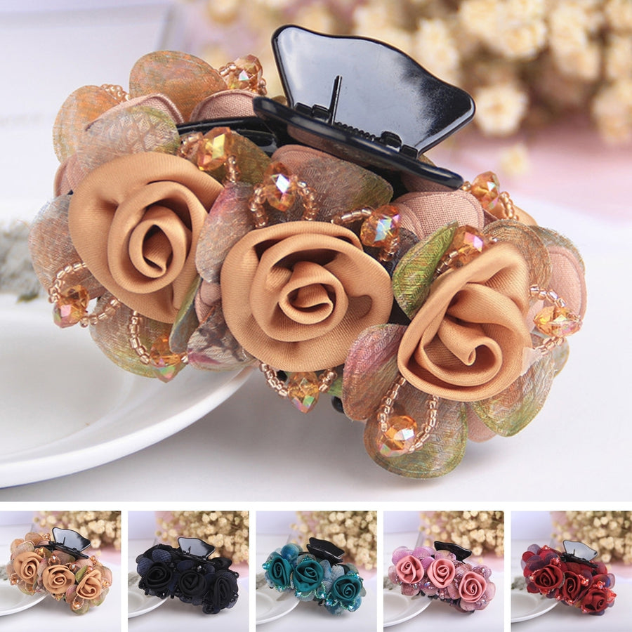 Hair Claw Grace Non-slip Handmade Exquisite Elastic Spring Strong Hold Hair Styling Flower Plastic Hair Clip Hair Image 1