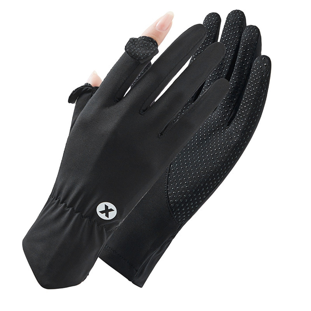 1 Pair Outdoor Sunscreen Gloves Flip Fingers Ice Silk Breathable Touch Screen Sun Protection Summer Ridding Gloves Image 2