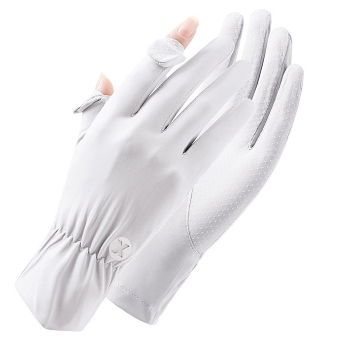 1 Pair Outdoor Sunscreen Gloves Flip Fingers Ice Silk Breathable Touch Screen Sun Protection Summer Ridding Gloves Image 3