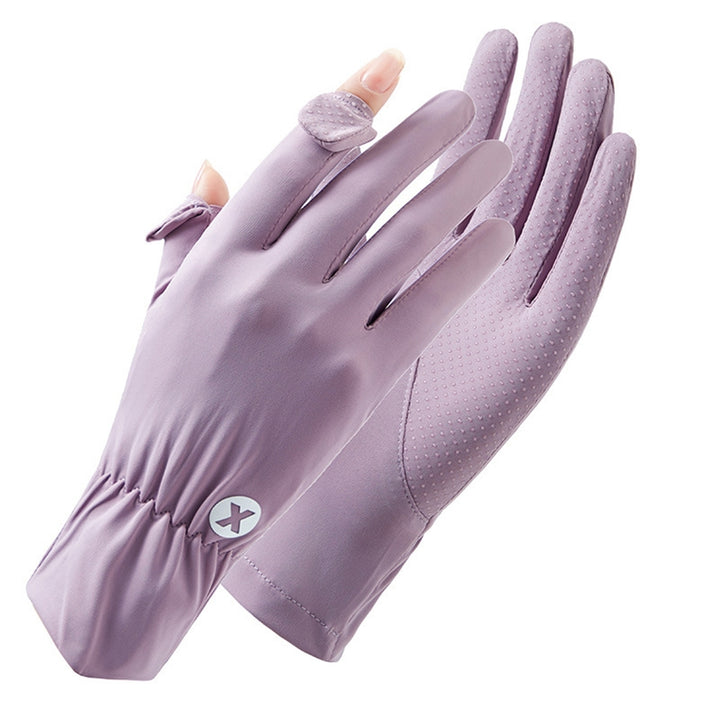 1 Pair Outdoor Sunscreen Gloves Flip Fingers Ice Silk Breathable Touch Screen Sun Protection Summer Ridding Gloves Image 4