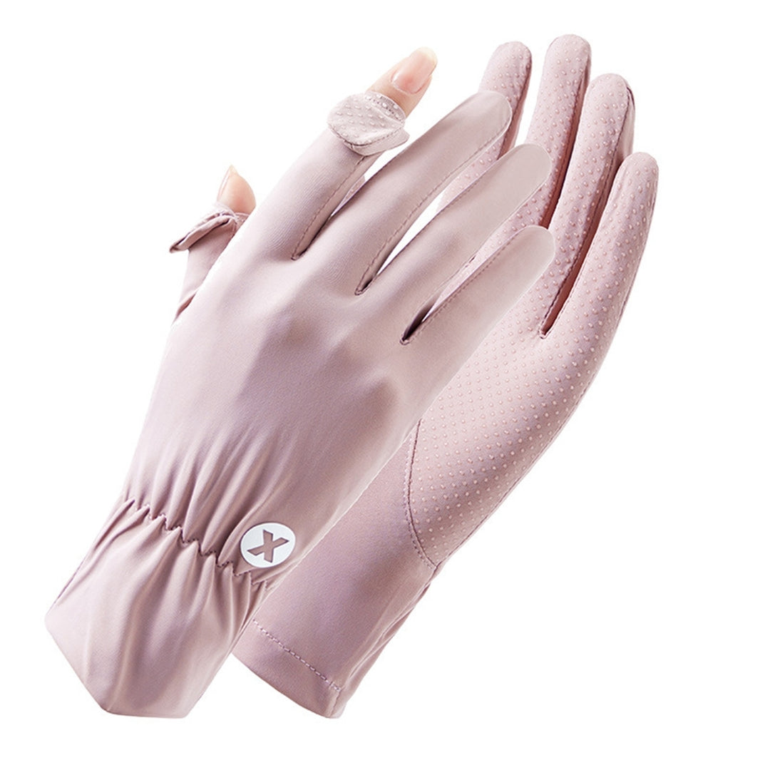 1 Pair Outdoor Sunscreen Gloves Flip Fingers Ice Silk Breathable Touch Screen Sun Protection Summer Ridding Gloves Image 6