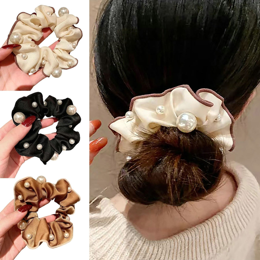 Women Hair Band Pleated Elasticity Exquisite Daily Wear Elegant Faux Pearl Decor Women Hair Rope Hair Accessories Image 1