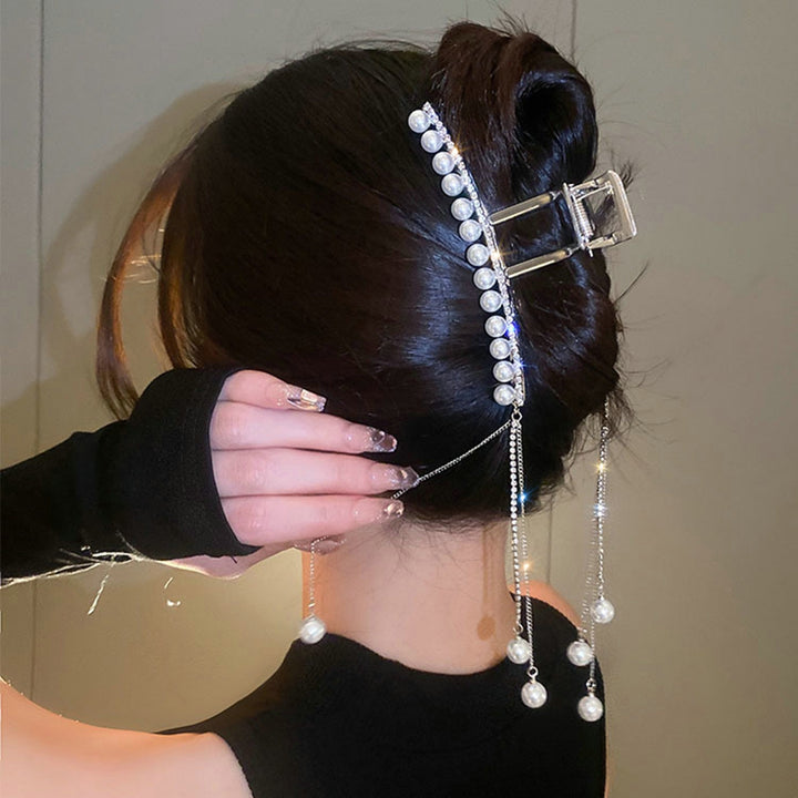 Hair Claw Clip Sparkling Faux Pearl Design Stunning Visual Effect Non-Slip with Tassel Dress-up All Image 11