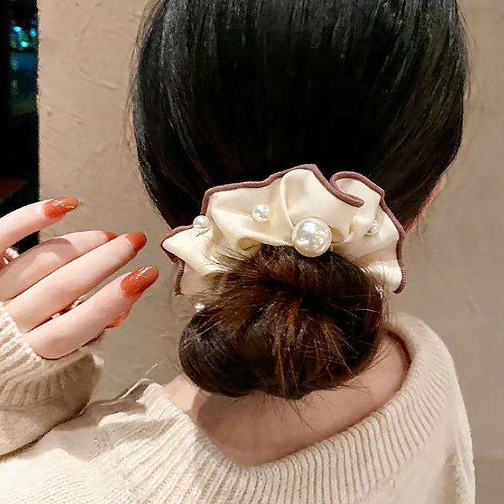 Women Hair Band Pleated Elasticity Exquisite Daily Wear Elegant Faux Pearl Decor Women Hair Rope Hair Accessories Image 4