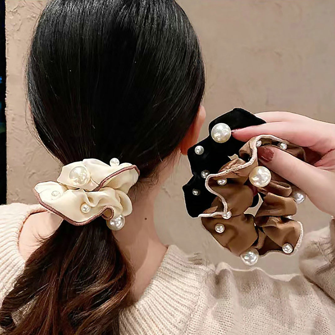 Women Hair Band Pleated Elasticity Exquisite Daily Wear Elegant Faux Pearl Decor Women Hair Rope Hair Accessories Image 6